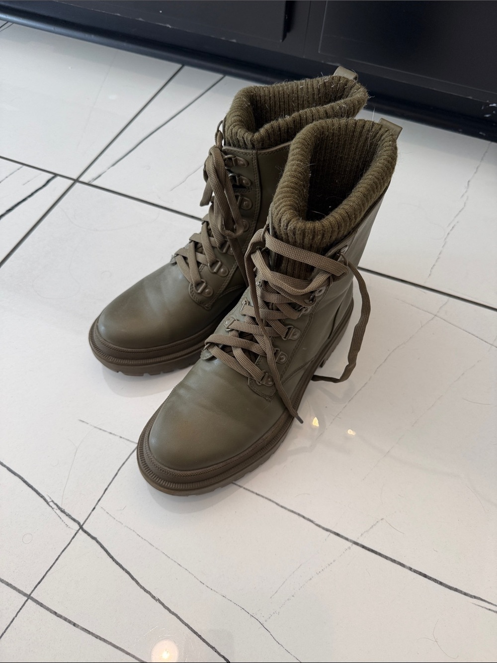 Jennifer Lopez Olive Combat Boots with Knit Cuff
